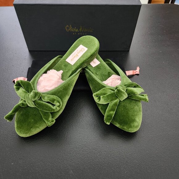 NIB - OLIVIA MORRIS At Home DAPHNE SLIPPER SLIDE | Lime Velvet - Picture 2 of 10